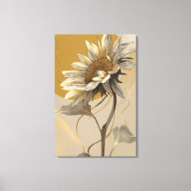 Neutrale Minimalistische Lijnkunst Zonnebloem