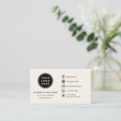 Neutrale minimalistische Logo met social media ico Visitekaartje (Staand voorkant)