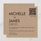 Neutrale minimalistische QR-code bruiloft uitnodig (Voorkant / Achterkant)
