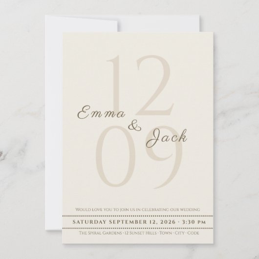 Neutrale minimalistische scriptnamen en grote trou kaart (Voorkant)