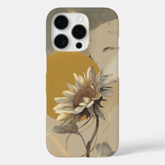 Neutrale Minimalistische Zonnebloem Omlijning Case-Mate iPhone Case (Achterkant)