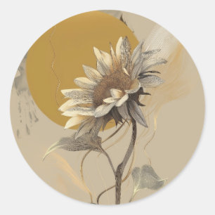 Neutrale Minimalistische Zonnebloem Omlijning Ronde Sticker