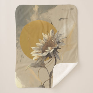 Neutrale Minimalistische Zonnebloem Omlijning Sherpa Deken
