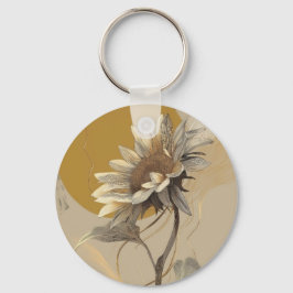 Neutrale Minimalistische Zonnebloem Omlijning Sleutelhanger
