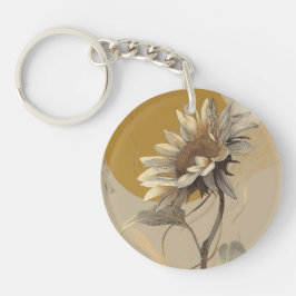 Neutrale Minimalistische Zonnebloem Omlijning Sleutelhanger