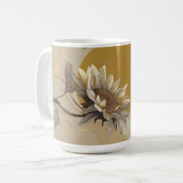 Neutrale Minimalistische Zonnebloem Omtrek Koffiemok