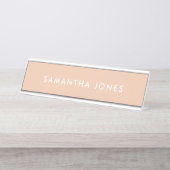 Neutrale moderne eenvoudige beige gepersonaliseerd bureau naambordje (Voorkant)