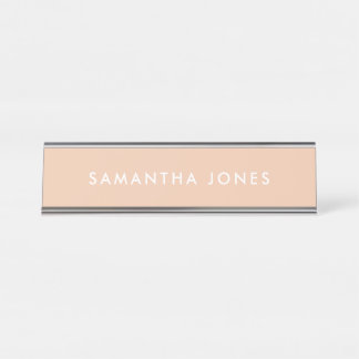 Neutrale moderne eenvoudige beige gepersonaliseerd bureau naambordje