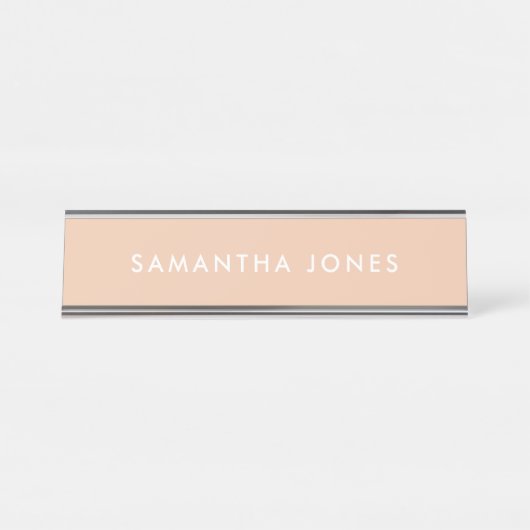 Neutrale moderne eenvoudige beige gepersonaliseerd bureau naambordje (Voorkant)