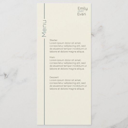 Neutrale moderne minimalistische bruiloft menu (Achterkant)