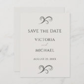 Neutrale moderne scrolls minimalistische bruiloft save the date (Voorkant / Achterkant)