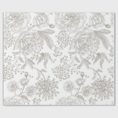 Neutrale monochrome grijze bloemen cadeaupapier (Vlak)