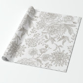 Neutrale monochrome grijze  bloemen  cadeaupapier (Uitgerold)