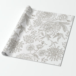 Neutrale monochrome grijze  bloemen  cadeaupapier