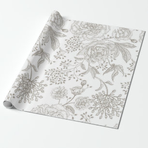 Neutrale monochrome grijze  bloemen  cadeaupapier