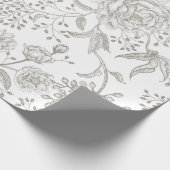 Neutrale monochrome grijze bloemen cadeaupapier (Hoek)