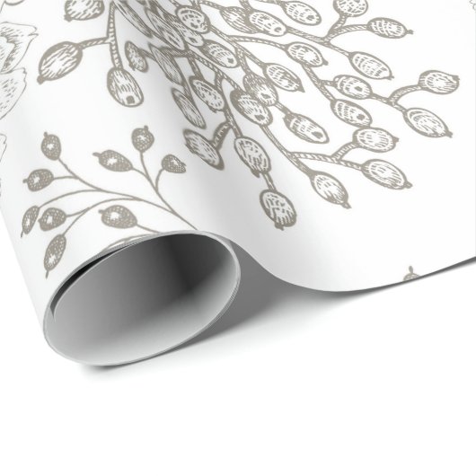 Neutrale monochrome grijze  bloemen  cadeaupapier (Rol Hoek)