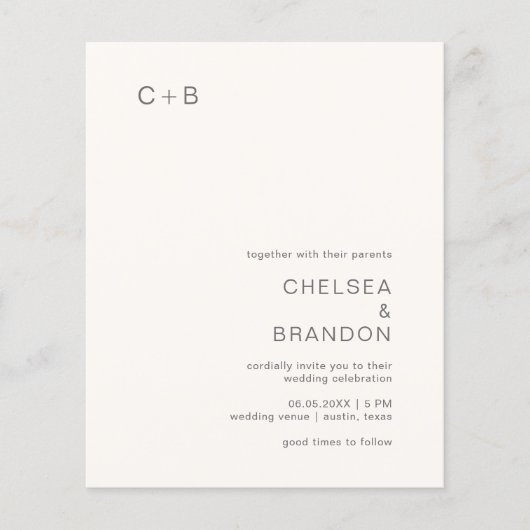 Neutrale Monogram Moderne Budget Trouwkaart (Voorkant)