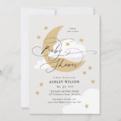 Neutrale moon en sterren Elegant Script Baby showe Kaart (Voorkant)