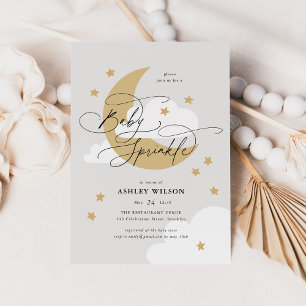 Neutrale moon en sterren Elegant Script Baby Sprin Kaart