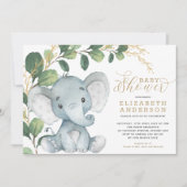 Neutrale olifant Soft Greenery Gold Baby shower Kaart (Voorkant)