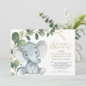 Neutrale olifant Soft Greenery Gold Baby shower Kaart (Staand voorkant)