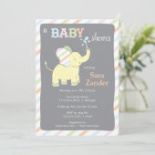 Neutrale olifant | Uitnodiging tot Baby shower (Staand voorkant)