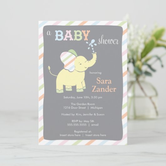 Neutrale olifant  | Uitnodiging tot Baby shower (Staand voorkant)