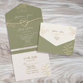 Neutrale Olive Green Wedding All-in-One Uitnodigin All In One Uitnodiging