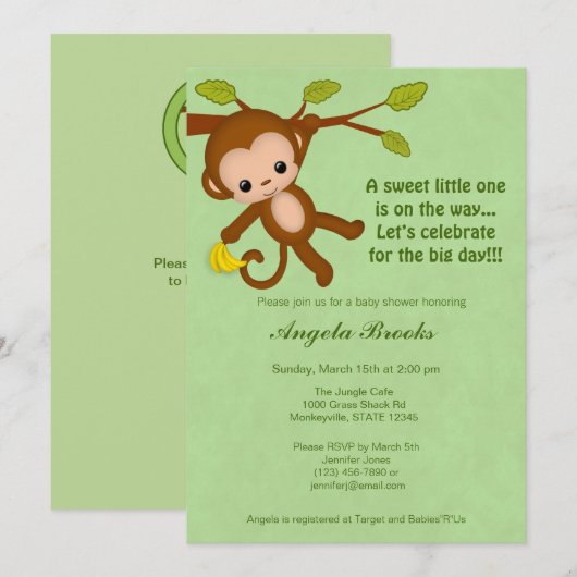 Neutrale one key Baby Shower Invitaties GROEN MM2 Kaart (Voorkant / Achterkant)