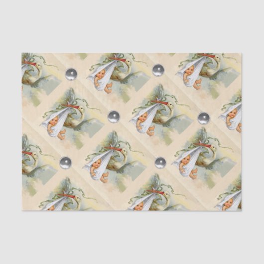 NEUTRALE OOIEVAAR BABY SHOWER WITTE EDELSTENEN TISSUEPAPIER (Voorkant)