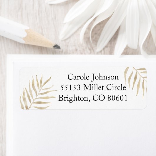 Neutrale Palm Branches Retouradreslabel Etiket (Insitu)