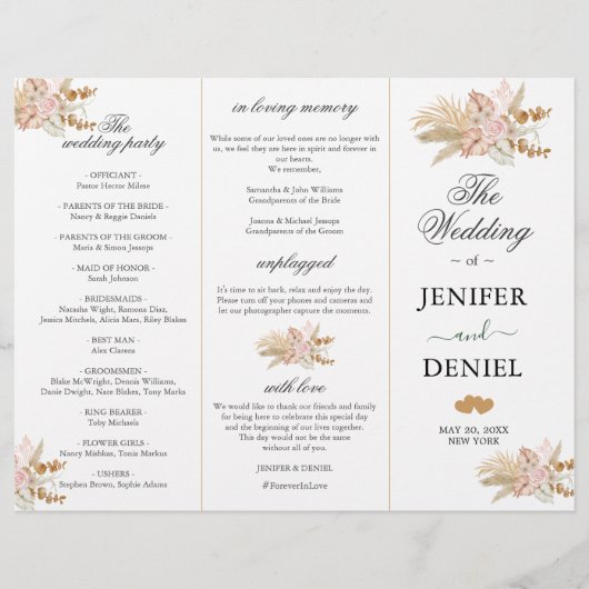 Neutrale Palm en Pampas bloem decor bruiloft (Voorkant)