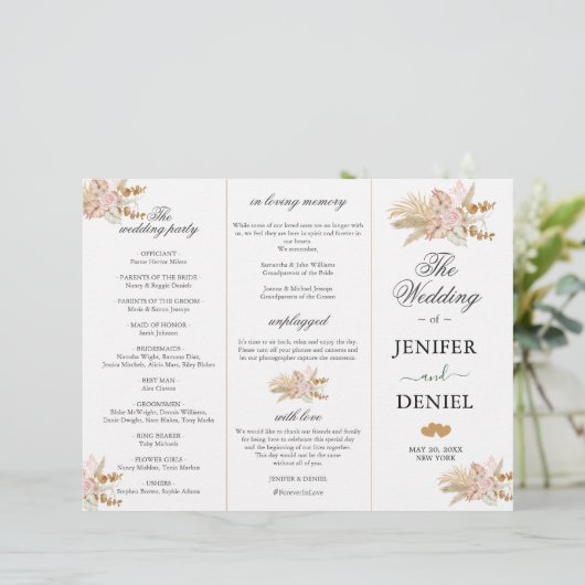 Neutrale Palm en Pampas bloem decor bruiloft (Staand voorkant)