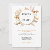 Neutrale Palm en Pampas bloem decor bruiloft Kaart (Voorkant)