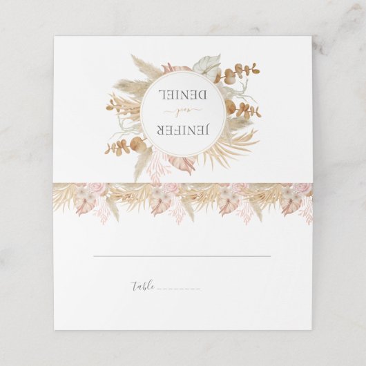 Neutrale Palm en Pampas bloem decor bruiloft Plaatskaartje (Buitenkant ongevouwen)