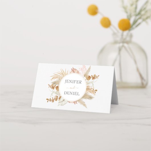 Neutrale Palm en Pampas bloem decor bruiloft Plaatskaartje (Achterkant)