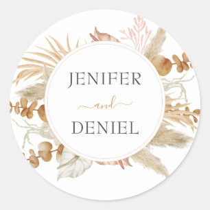 Neutrale Palm en Pampas bloem decor bruiloft Ronde Sticker