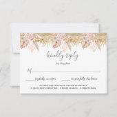 Neutrale Palm en Pampas bloem decor bruiloft RSVP Kaartje (Voorkant)
