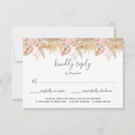 Neutrale Palm en Pampas bloem decor bruiloft RSVP Kaartje