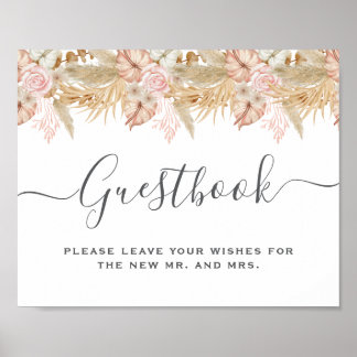 Neutrale Palm- en Pampas Bloemdecoratie Bruiloft Poster