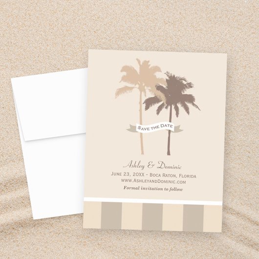 Neutrale Palmboom Strand Bruiloft Save The Date