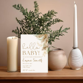 Neutrale Pampagras Baby Shower Uitnodiging | Boho