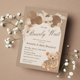 Neutrale Pampagras Teddybeer Baby Shower Kaart