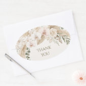 Neutrale Pampas Bloemige Dank Je Ovale Sticker (Envelop)