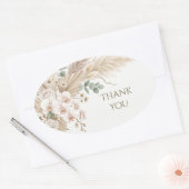 Neutrale Pampas Bloemige Dank Je Ovale Sticker (Envelop)