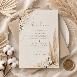 Neutrale Pampas Elegantie Boho Dankkaart Bedankkaart