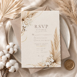 Neutrale Pampas Elegantie Boho Trouw RSVP Kaart