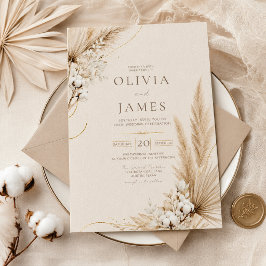 Neutrale Pampas Elegantie Boho Trouwuitnodiging Kaart