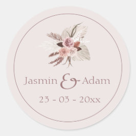 Neutrale Pampas Floral Boho Wedding Ronde Sticker